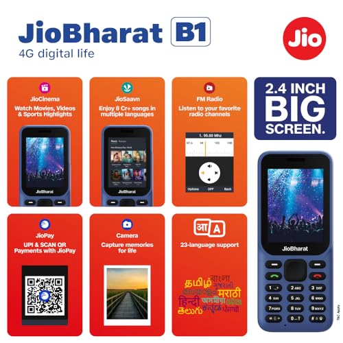 JioBharat B1 4G फ़ोन (नीला) JioNetwork के लिए लॉक किया गया (नया सील-पैक) 