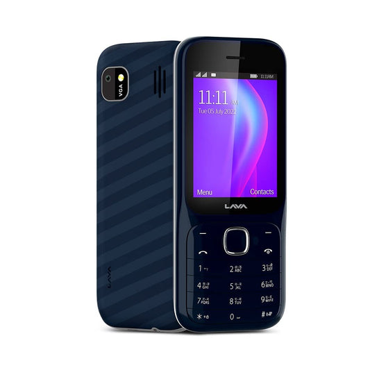 Lava Gem Power (Blue Chrome) - Dual sim Keypad Mobile with 2.8" Big Screen, Smart AI Battery and Auto Call Recording